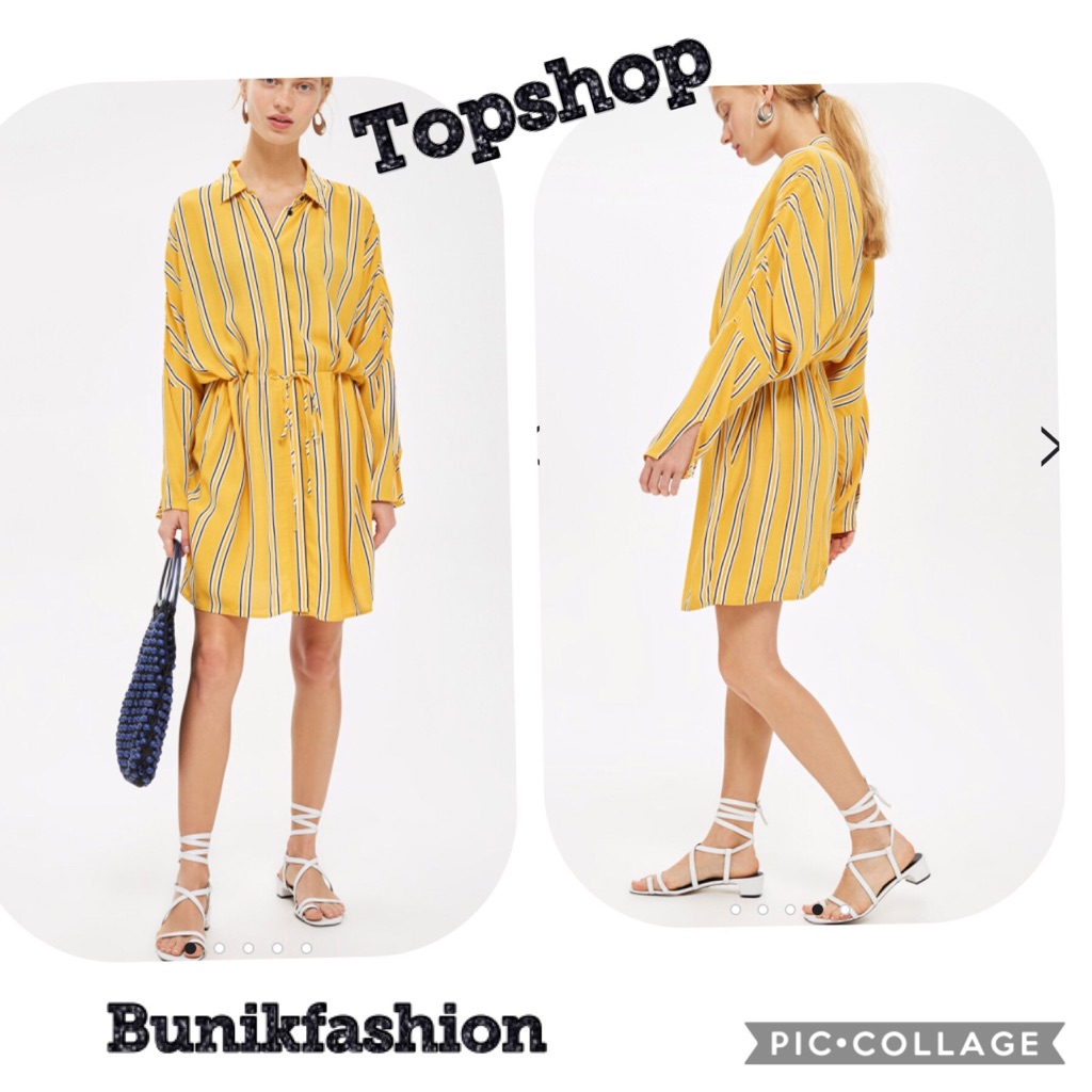 Topshop Stripes Drawstring Shirt Dress